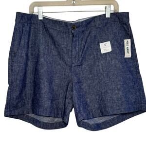 NWT Old Navy Blue Linen Cotton Blend Size 16 5 Inch Inseam Everyday Shorts